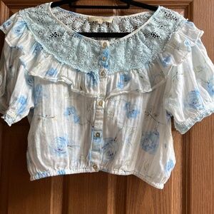 LoveShackFancy Blue Floral Crop Top